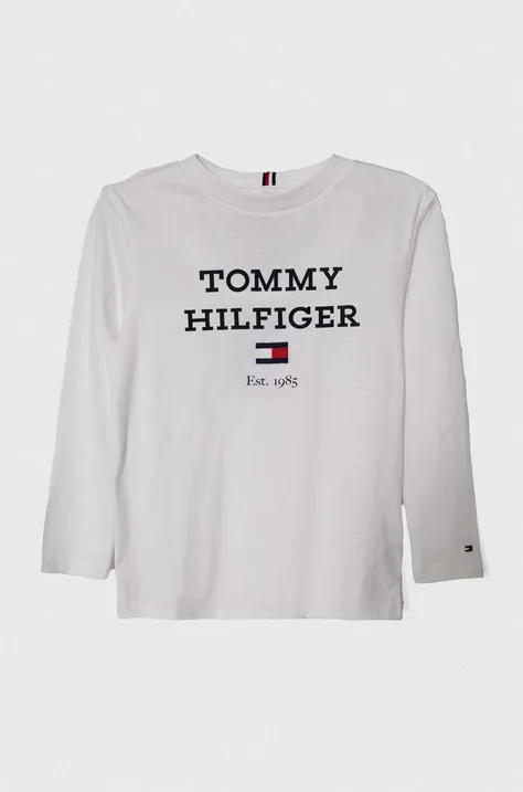 Dětská bavlněná košile s dlouhým rukávem Tommy Hilfiger bílá barva, s potiskem