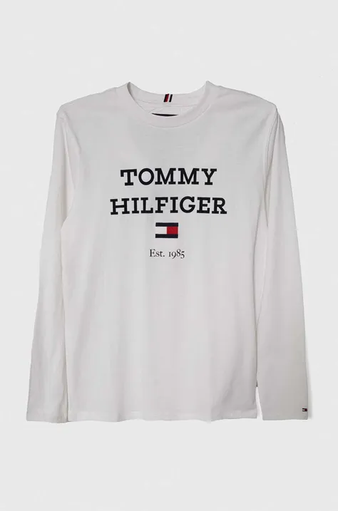 Dječja pamučna majica dugih rukava Tommy Hilfiger boja: bijela, s tiskom