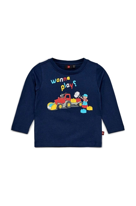 Lego longsleeve din bumbac pentru copii culoarea albastru marin, cu imprimeu