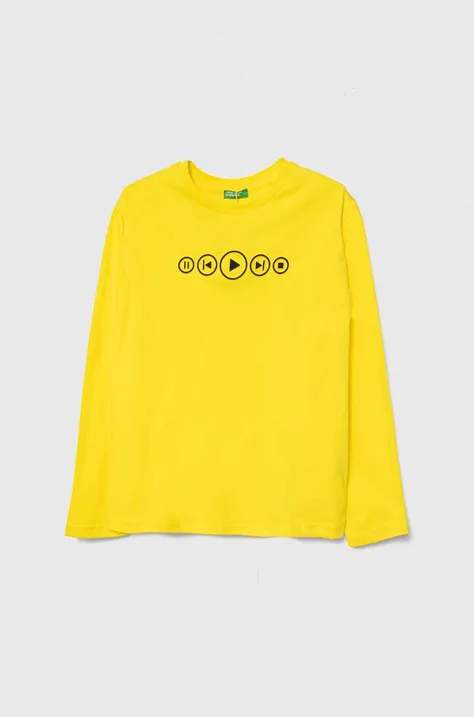 Detská bavlnená košeľa s dlhým rukávom United Colors of Benetton žltá farba, s potlačou