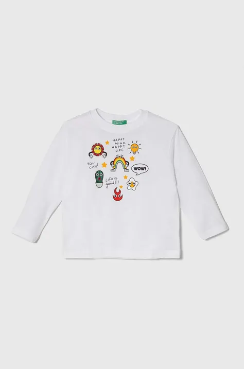 Dječja pamučna majica dugih rukava United Colors of Benetton boja: bijela, s tiskom