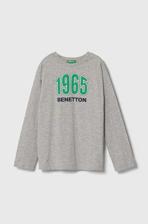 Dječja pamučna majica dugih rukava United Colors of Benetton boja: siva, s tiskom