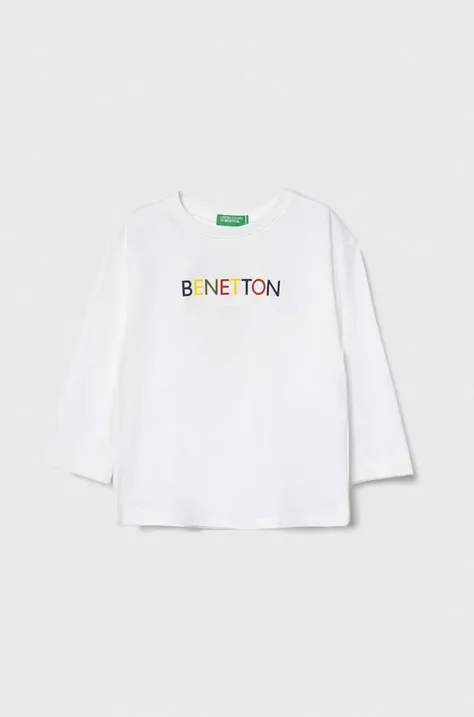 Дитячий бавовняний лонгслів United Colors of Benetton колір білий з принтом