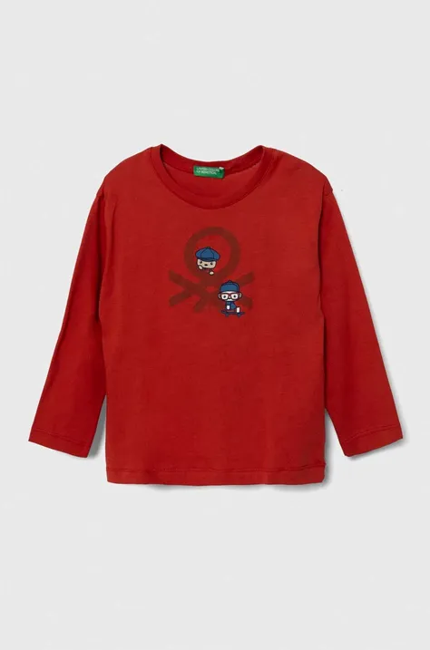 Detská bavlnená košeľa s dlhým rukávom United Colors of Benetton červená farba, s potlačou