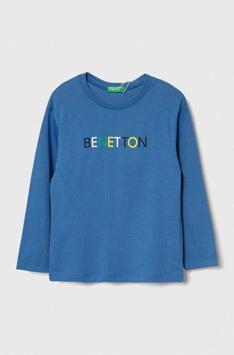 Дитячий бавовняний лонгслів United Colors of Benetton з принтом