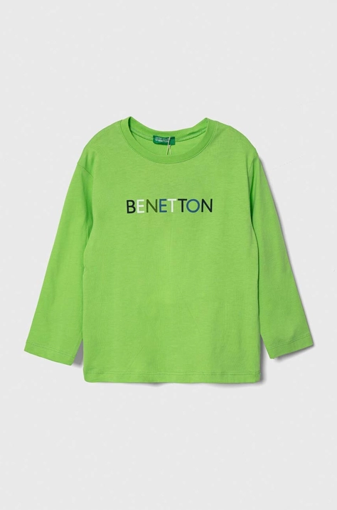 Хлопковый детский лонгслив United Colors of Benetton цвет зелёный с принтом