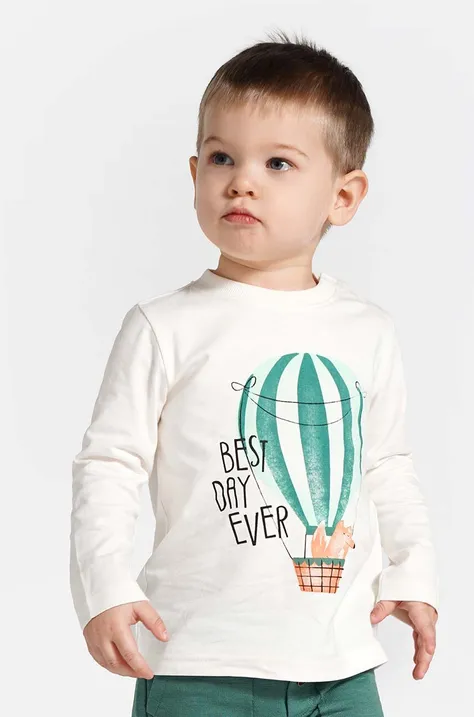 Tričko s dlhým rukávom pre bábätká Coccodrillo béžová farba, s potlačou