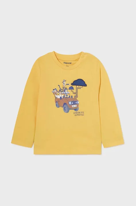 Dětské bavlněné tričko s dlouhým rukávem Mayoral žlutá barva, s potiskem