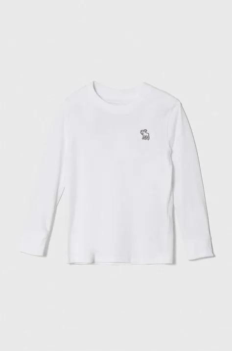Dětské tričko s dlouhým rukávem Abercrombie & Fitch bílá barva, s aplikací