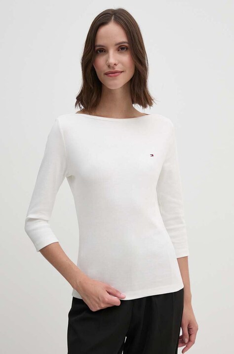 Tommy Hilfiger Top a maniche lunghe da donna in cotone bianca WW0WW40589