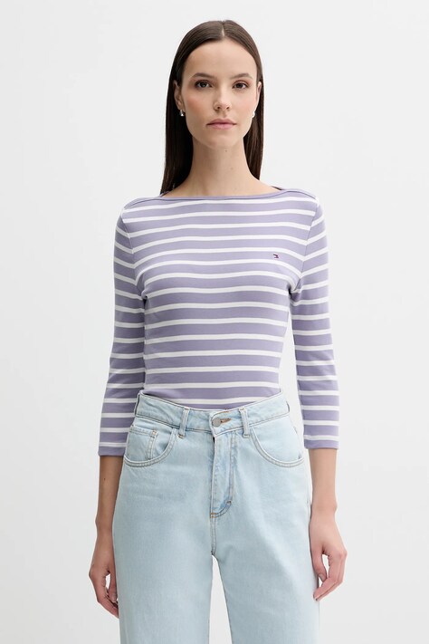 Tommy Hilfiger longsleeve bawełniany kolor fioletowy WW0WW40589