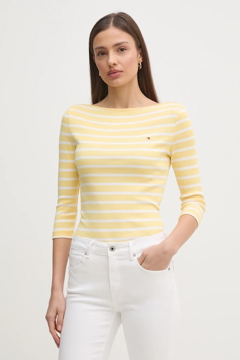 Tommy Hilfiger longsleeve bawełniany kolor żółty WW0WW40589