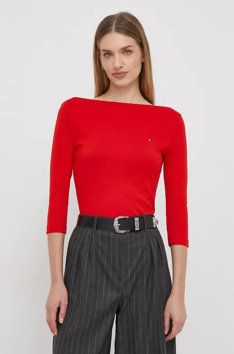 Βαμβακερή μπλούζα με μακριά μανίκια Tommy Hilfiger χρώμα: κόκκινο
