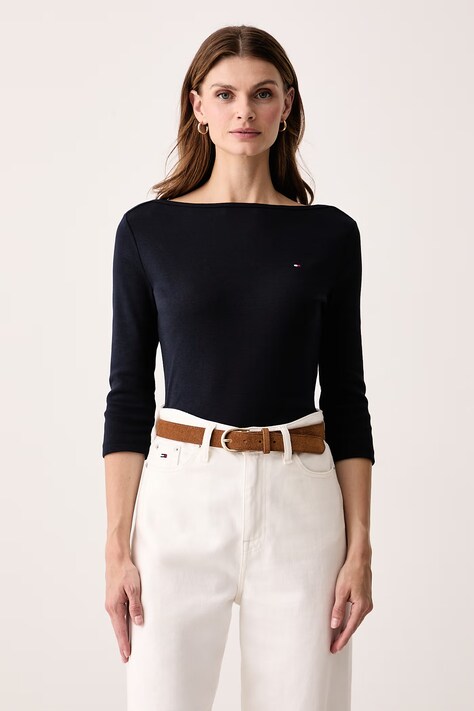 Tommy Hilfiger Tričko s dlouhým rukávem dámské bavlněné modré WW0WW40589