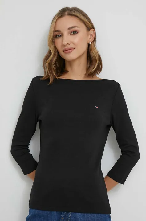 Βαμβακερή μπλούζα με μακριά μανίκια Tommy Hilfiger χρώμα: μαύρο