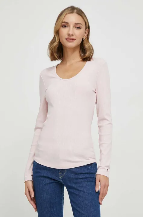 Majica dugih rukava Tommy Hilfiger za žene, boja: ružičasta