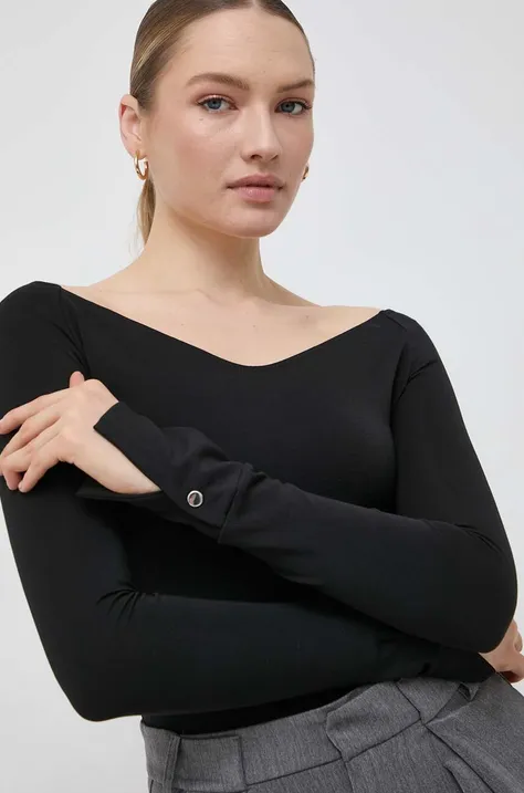 Majica z dolgimi rokavi BOSS ženski, črna barva