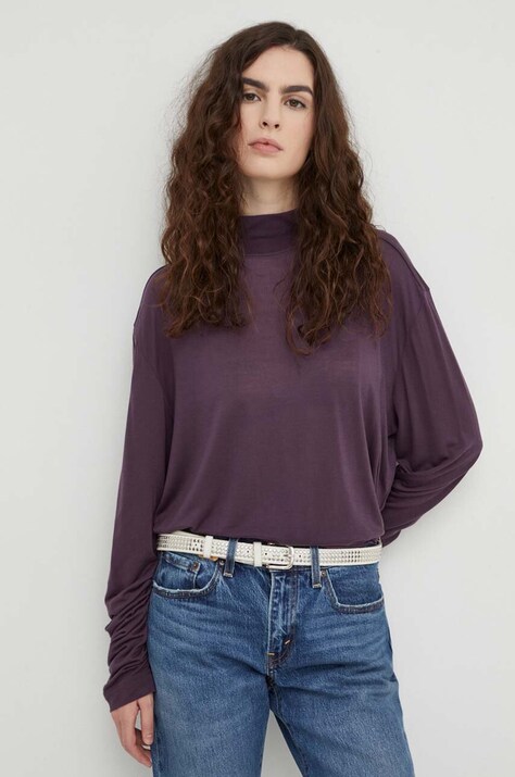 G-Star longsleeve femei, culoarea violet, cu turtleneck