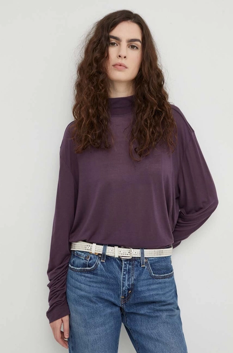 G-Star Raw longsleeve femei, culoarea violet, cu turtleneck