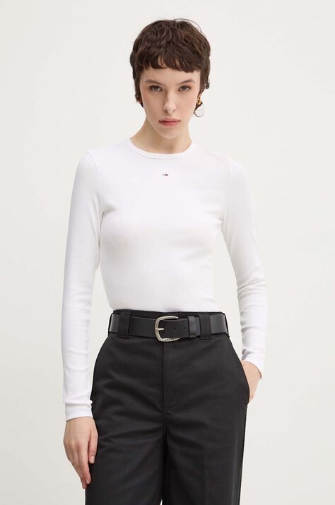 Tommy Jeans longsleeve femei, culoarea alb, DW0DW17387