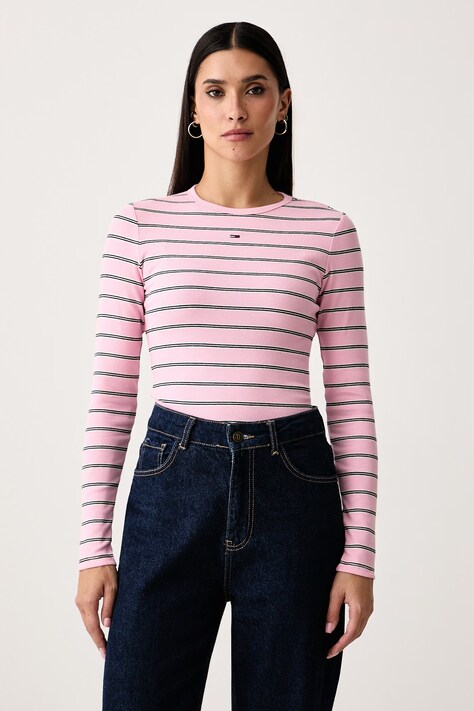 Tommy Jeans Longsleeve damski bawełniany z elastanem różowy DW0DW17387
