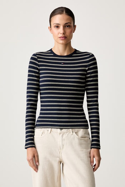 Tommy Jeans majica z dolgimi rokavi ženska bombažna z elastanom mornarsko modra DW0DW17387
