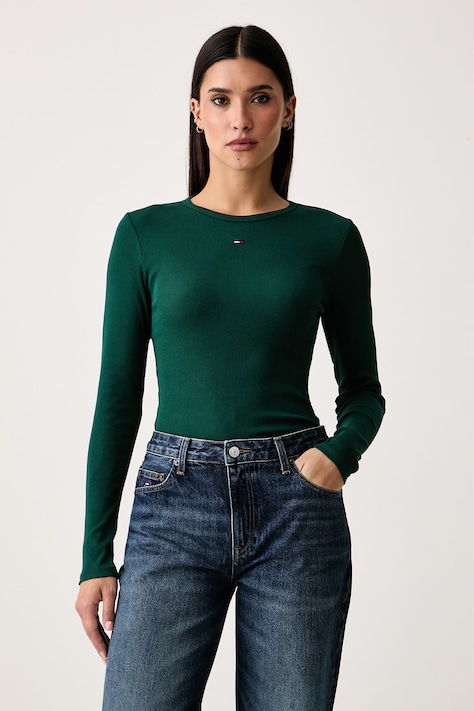 Tommy Jeans Longsleeve damski bawełniany z elastanem zielony DW0DW17387