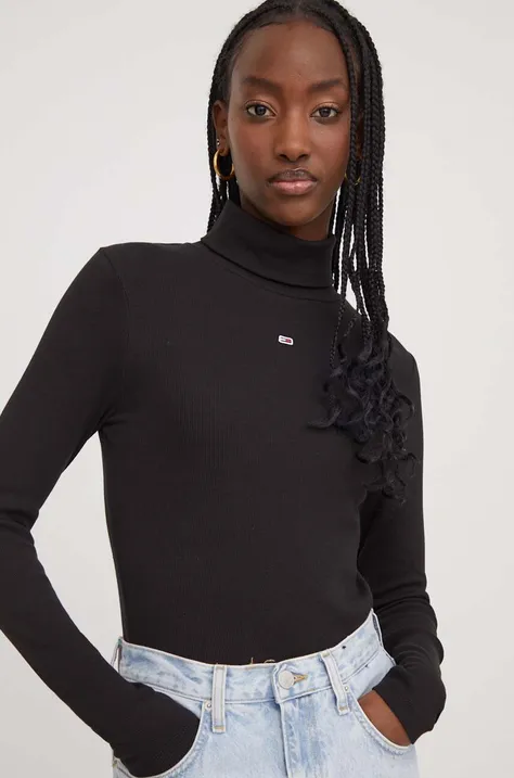 Majica dugih rukava Tommy Jeans za žene, boja: crna, s dolčevitom, DW0DW17388