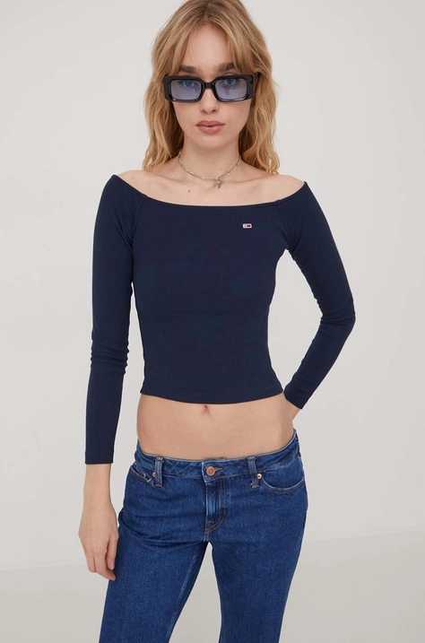 Tommy Jeans longsleeve femei, culoarea bleumarin DW0DW17535