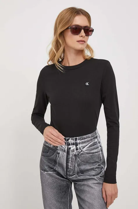 Βαμβακερή μπλούζα με μακριά μανίκια Calvin Klein Jeans χρώμα: μαύρο