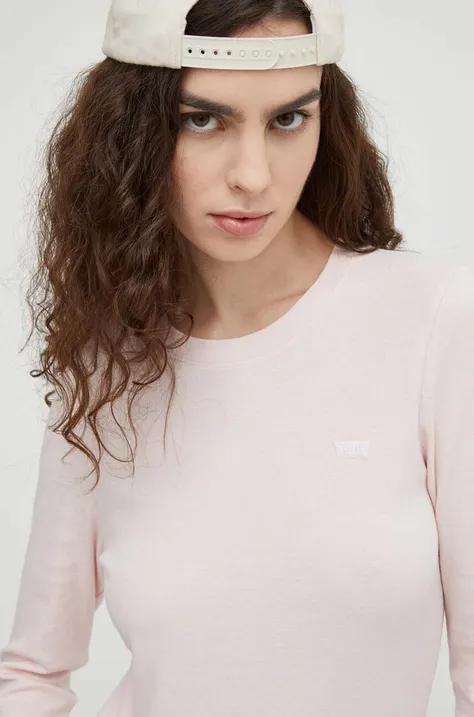 Βαμβακερή μπλούζα με μακριά μανίκια Levi's χρώμα: ροζ
