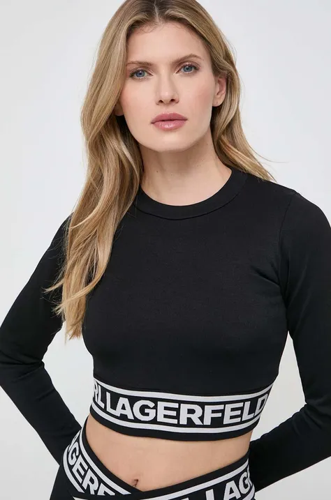Tričko s dlhým rukávom Karl Lagerfeld dámsky, čierna farba