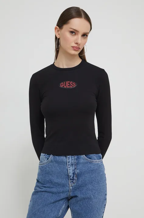 Tričko s dlhým rukávom Guess Originals dámsky, čierna farba