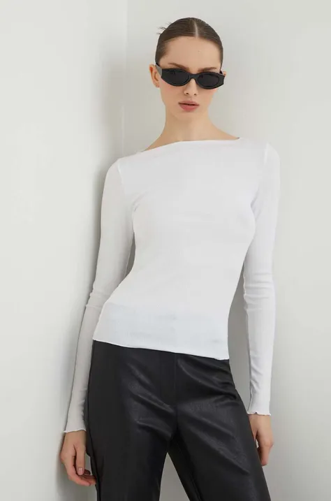 Tričko s dlhým rukávom Abercrombie & Fitch dámsky, biela farba
