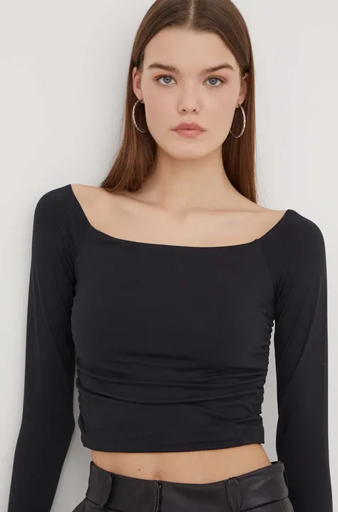 Majica z dolgimi rokavi Hollister Co. ženski, črna barva