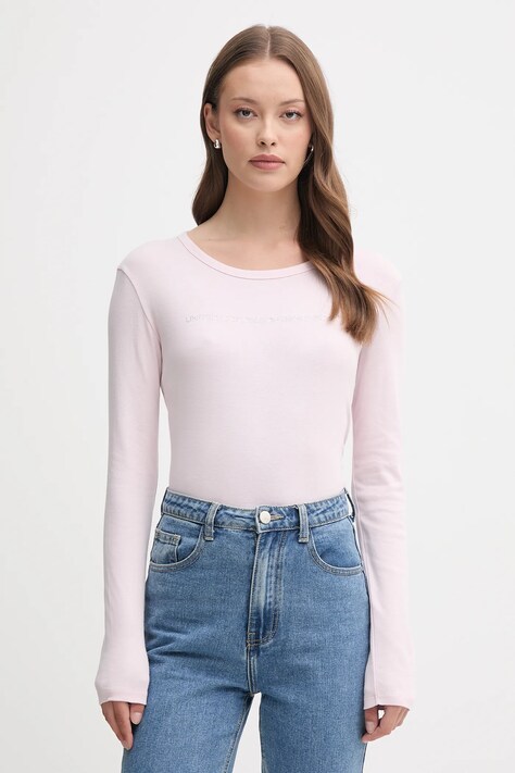 Памучна блуза с дълги ръкави United Colors of Benetton в лилаво 3GA2E16G0