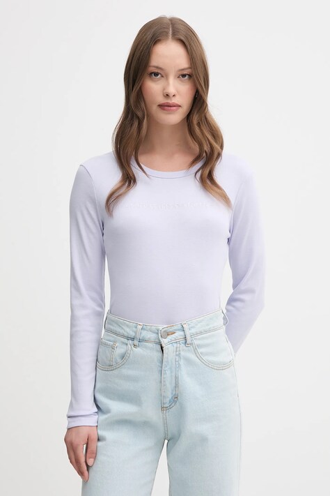United Colors of Benetton longsleeve din bumbac culoarea violet, 3GA2E16G0