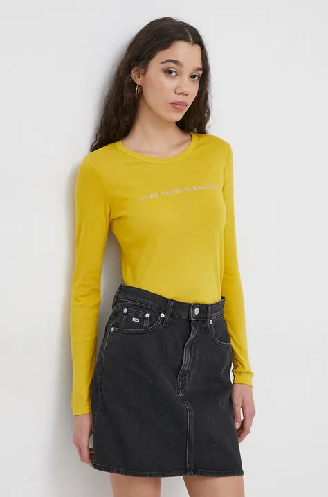 Βαμβακερή μπλούζα με μακριά μανίκια United Colors of Benetton χρώμα: κίτρινο