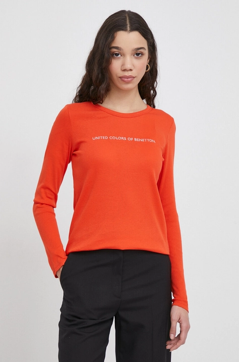 United Colors of Benetton longsleeve din bumbac culoarea portocaliu