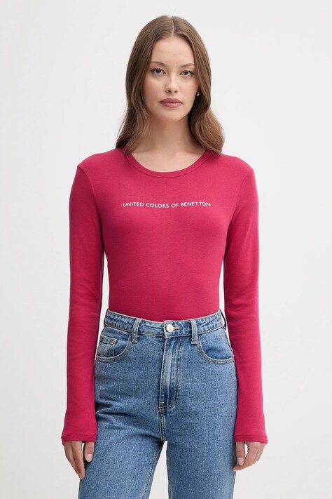United Colors of Benetton longsleeve bawełniany kolor różowy 3GA2E16G0