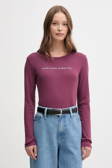 Памучна блуза с дълги ръкави United Colors of Benetton в лилаво 3GA2E16G0