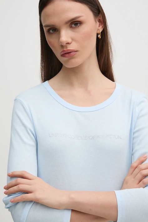 United Colors of Benetton longsleeve din bumbac culoarea violet, 3GA2E16G0