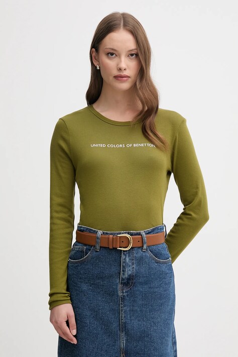 United Colors of Benetton longsleeve din bumbac culoarea violet, 3GA2E16G0