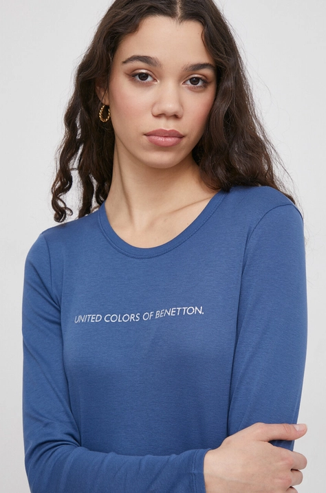 United Colors of Benetton longsleeve bawełniany kolor niebieski