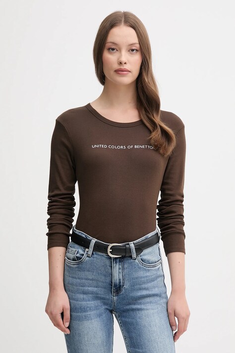 United Colors of Benetton longsleeve din bumbac culoarea violet, 3GA2E16G0
