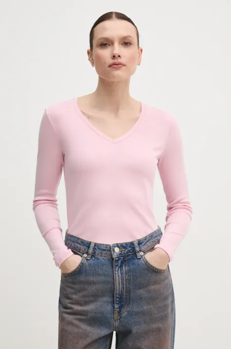 United Colors of Benetton longsleeve bawełniany kolor różowy 3GA2E4245