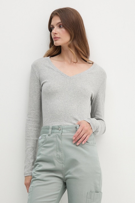United Colors of Benetton longsleeve din bumbac culoarea gri