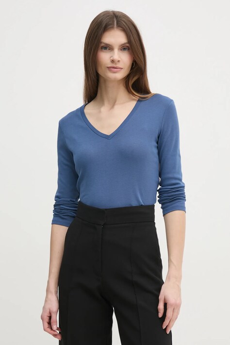 United Colors of Benetton longsleeve din bumbac culoarea verde, 3GA2E4245