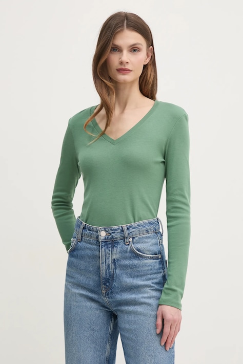 United Colors of Benetton longsleeve din bumbac culoarea verde, 3GA2E4245