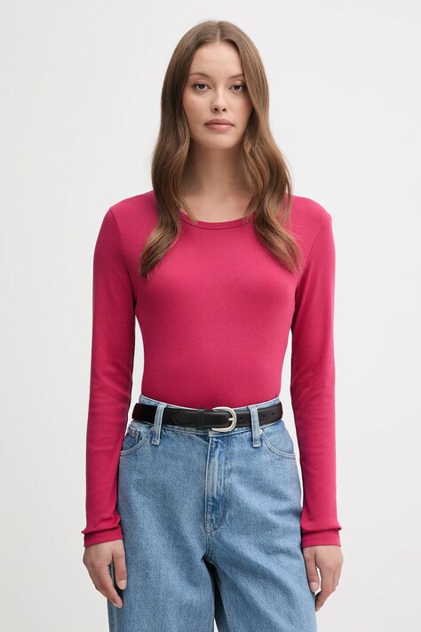 United Colors of Benetton longsleeve bawełniany kolor różowy 3GA2E16F9